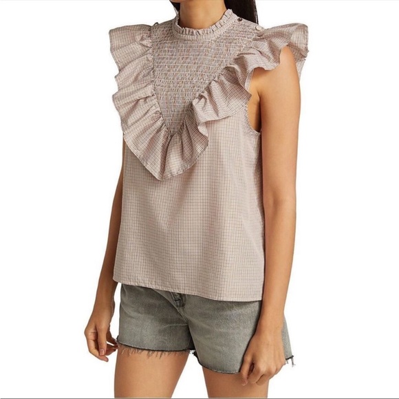 Munthe Blouse Rossi Plaid Smocked Ruffle shirt plaid 40 - Picture 4 of 5